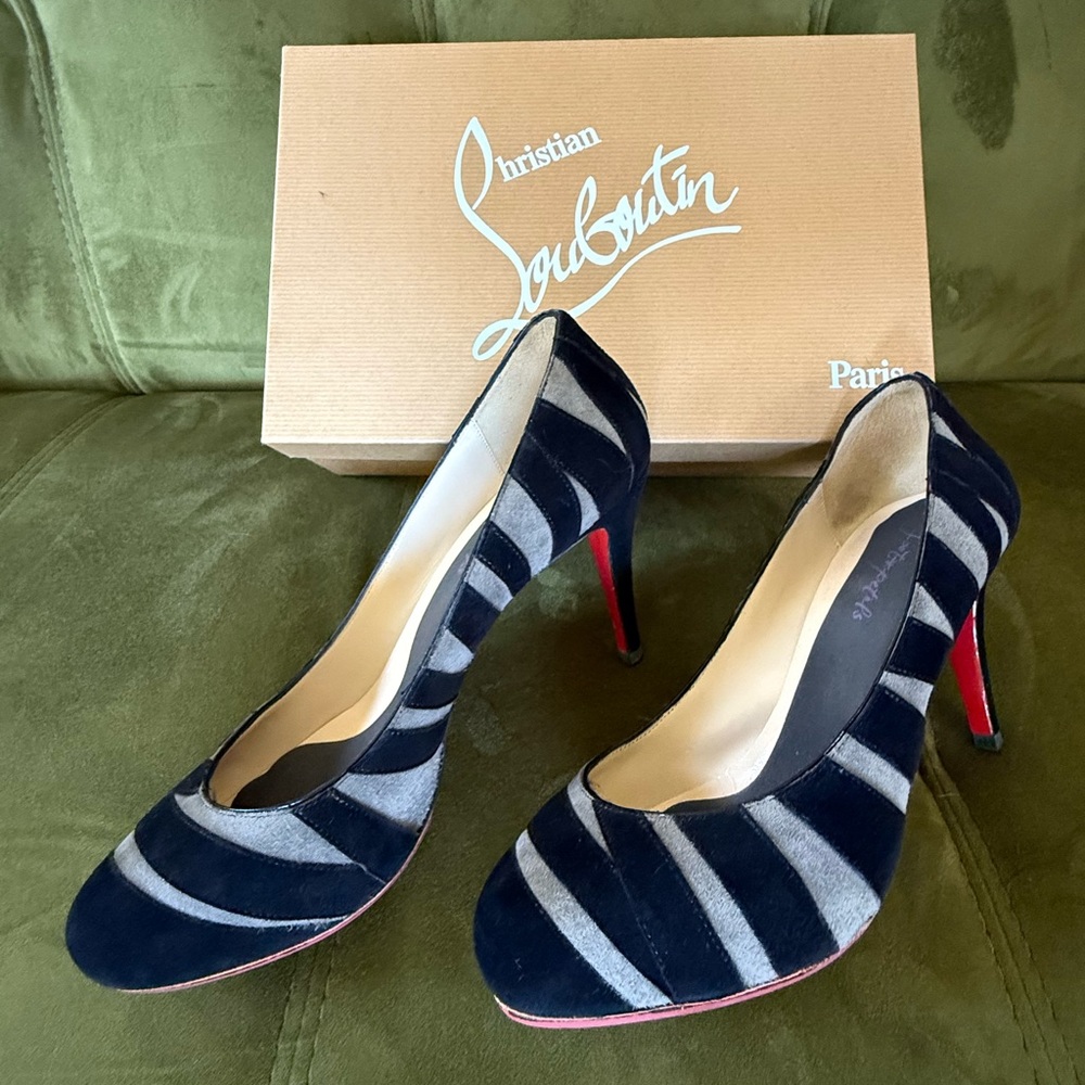 Christian Louboutin Black and Gray Zebra Women's Heels - Size 39